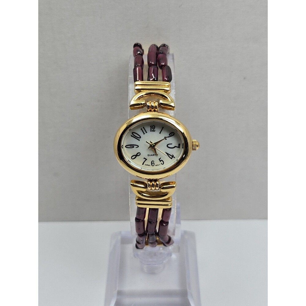 Womens Vintage Avon Purple Beaded Gold Tone Watch Quartz Y2K Dainty New Battery